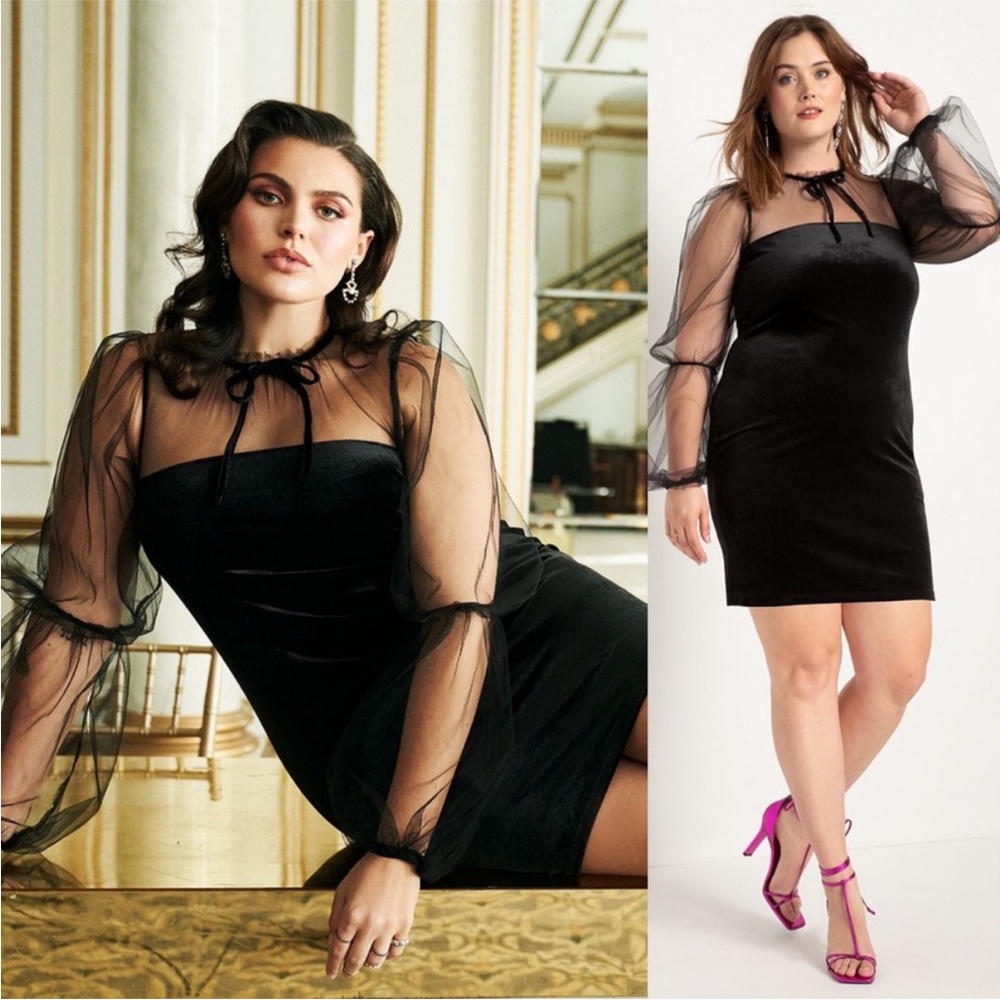 ELOQUII Sheer Yolk velvet mini dress, size 16